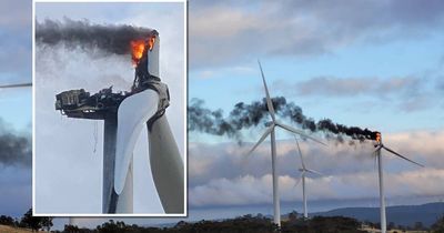 Wind turbine fire near Hume Highway self-extinguished