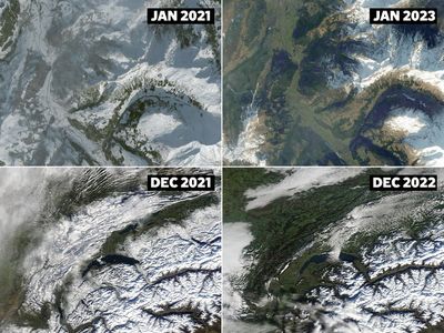 Satellite images of Alps show dramatic drop in snowfall over year amid record temperatures