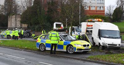 Van crashes after being chased by police down main road