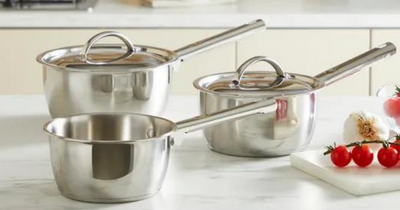 Dunelm slashes 50% off 3 piece stainless steel pot and pan set that's now £10