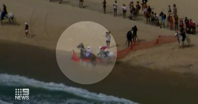 Two horses take fright at sea and escape onto busy road during famous beach race