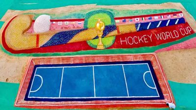 Renowned sand artist Sudarsan Pattnaik builds world’s largest hockey stick using sand and 5000 hockey balls