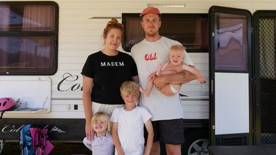 Victorian family stranded in Geraldton with only a caravan after car allegedly stolen and torched