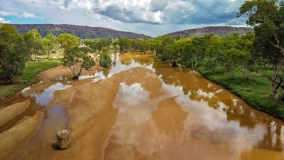 Alice Springs' usually dry Todd River flowing strong thanks to rain from former tropical cyclone Ellie