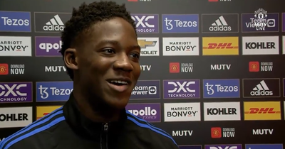 Manchester United youngster Kobbie Mainoo reacts to making first-team debut at Old Trafford