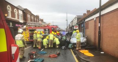 Trapped driver cut out of car by firefighters after two-vehicle crash in Sunderland
