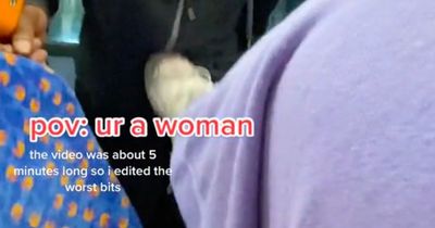 Moment woman is forced to defend herself by kicking man away as he lunges at her on bus