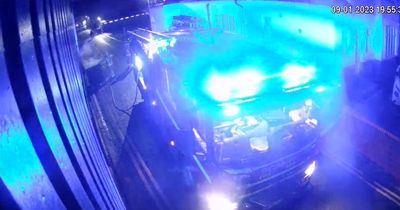 CCTV captures man starting bin blaze then returning to watch fire crews put it out