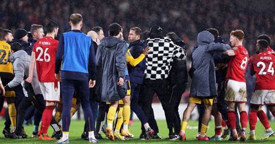 Nottingham Forest and Wolves players in mass brawl amid fury over controversial celebration