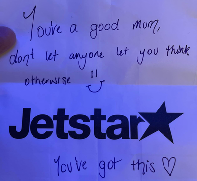 ‘You’ve got this’: Woman writes supportive note to mum on plane after ‘grumpy’ passenger moans