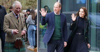 Kate, William and Charles co-ordinate in tartan after Meghan Markle's dress protocol claim