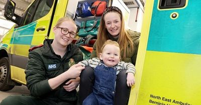 Newcastle mam reunited with paramedic who helped after she gave birth at top of stairs at home