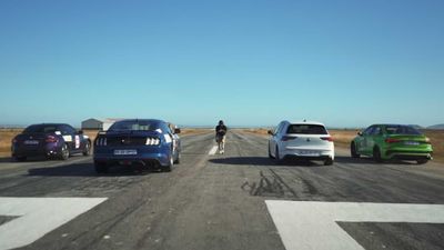 Mustang Fights AWD Onslaught In Drag Race Against RS3, M240i, Golf R