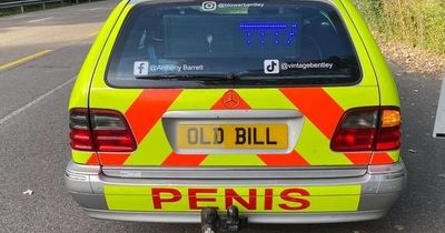 Old police car with rude word written on bonnet being flogged on Facebook Marketplace