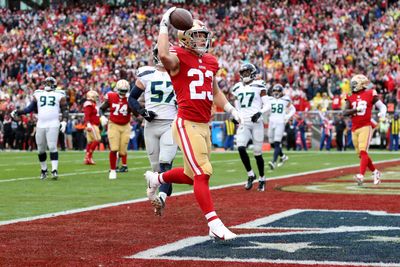 Brock Purdy dances, finds Christian McCaffrey for 1st playoff TD pass