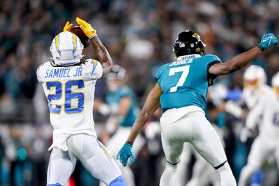 Chargers CB Asante Samuel Jr. grabs first-half INT hat trick against Trevor Lawrence