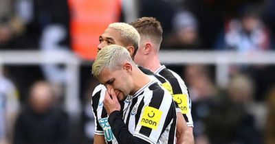 Bruno Guimaraes comforted by team-mates after Newcastle United rocked by ankle injury to star man