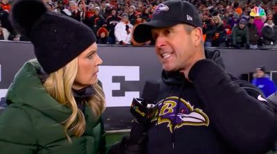 John Harbaugh was obnoxiously salty during an in-game interview with NBC’s Melissa Stark