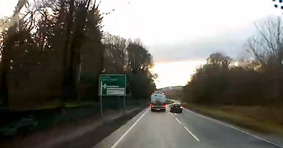 Heart-stopping moment driver overtakes lorry and veers into oncoming traffic on Scots road