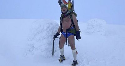 Charity fundraiser Speedo Mick scales Ben Nevis wearing only his swimming trunks
