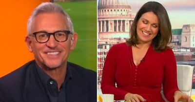 Susanna Reid blushes as Ed Balls makes racy gags over Gary Lineker's X-rated BBC prank