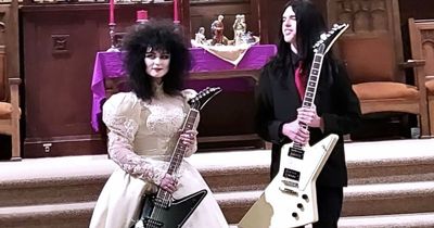 'Til death-metal!' Loved-up goths have rock-themed wedding - exchanging guitars instead of rings