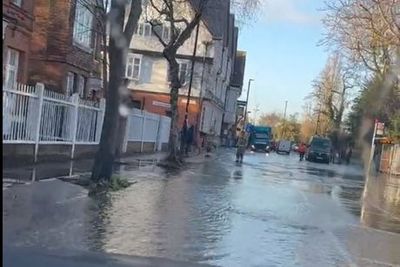 Flood chaos with roads closed in Chiswick after water pipe bursts