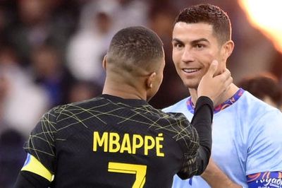 Kylian Mbappe checks out huge bruise on Cristiano Ronaldo’s face after crunching blow