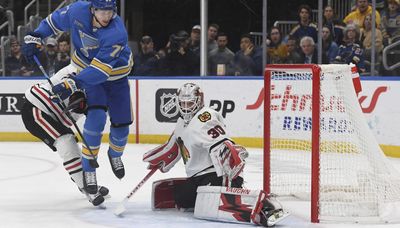 Blackhawks hold off Blues as goalie Jaxson Stauber wins debut