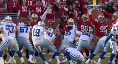 Fox replays showed that Brett Maher’s extra point was going to miss if it wasn’t blocked