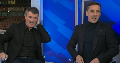 Sky Sports presenter Kelly Cates hilariously struggles to keep control as Roy Keane and Gary Neville argue