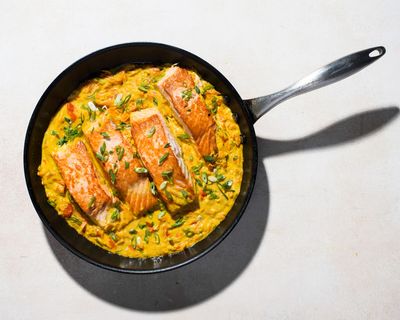 India meets East Africa in 1-skillet curried salmon filets