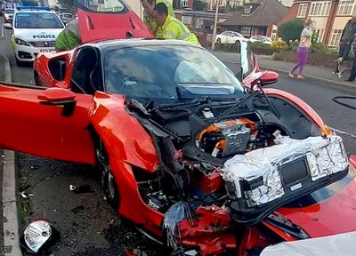 Ferrari worth £500,000 wrecked as driver smashes into parked cars