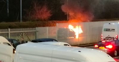 Car dramatically bursts into flames next to Glasgow's Clydeside Expressway