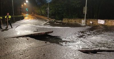 Footage from Milngavie shows streets submerged in water and tarmac lifted as crews battle to restore supply