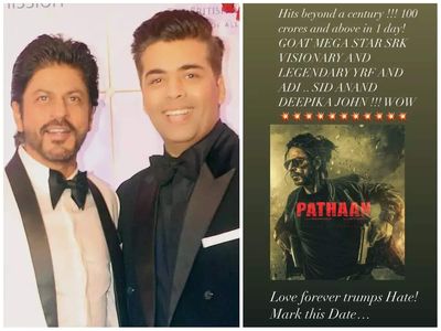 Karan Johar cryptically slams boycott gang while congratulating Shah Rukh Khan and team 'Pathaan' for Rs 100 crore box office opening