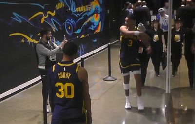 Jordan Poole hilariously threw his mouthguard in celebration after Steph Curry’s ejection for doing the same