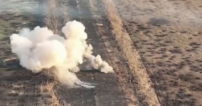 Russian tank explodes as it drives straight over Ukrainian mine on road