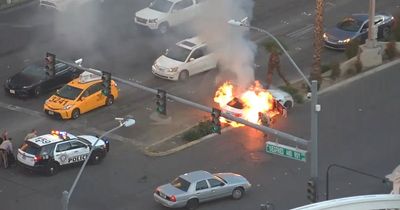 Unconscious man in Las Vegas rescued from burning car before it bursts into flames