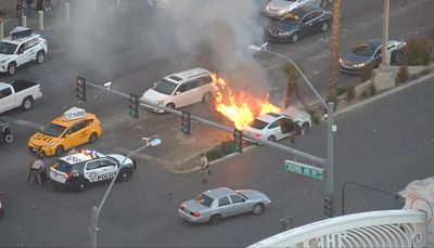 Video shows driver pulled from Las Vegas strip crash just before car bursts into flames