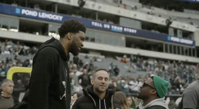 Joel Embiid calls Kevin Hart his ‘son’ after photo of their height difference goes viral at Eagles’ win