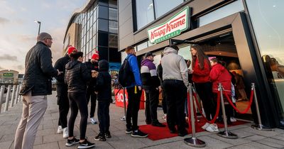 Crowds gather for the opening of Ireland's 12th Krispy Kreme doughnut shop