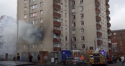 Footage shows smoke billowing from windows as fire tears through tower block