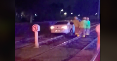 Surprising scenes as car attempts to drive along Luas red line tracks