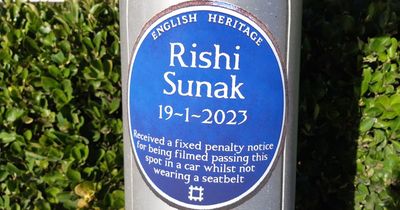 Pranksters commemorate Rishi Sunak's £100 fine for not wearing seatbelt with blue plaque