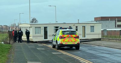 'Strangest thing' as caravan gets stuck across the road