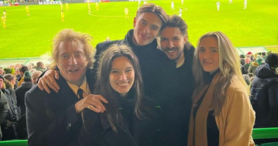 Rod Stewart enjoys family trip to Celtic match and picks up strip for newest grandchild