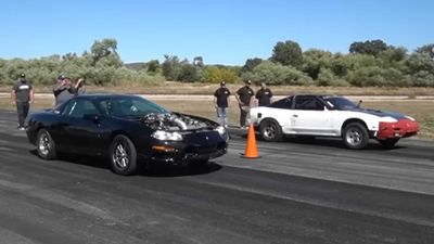 Fourth-Gen Chevy Camaro Races Swapped Nissan 240SX In LS V8 Showdown