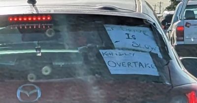'Dangerous' driver sparks fury after placing 'insane' handwritten note on back window
