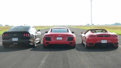 Ford Mustang GT Battles Gated Audi R8, Ferrari F430 In Drag Races